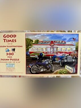 SunsOut Good Times Retro Diner Motorcycle 300 Piece Puzzle - Blue, Green, Red